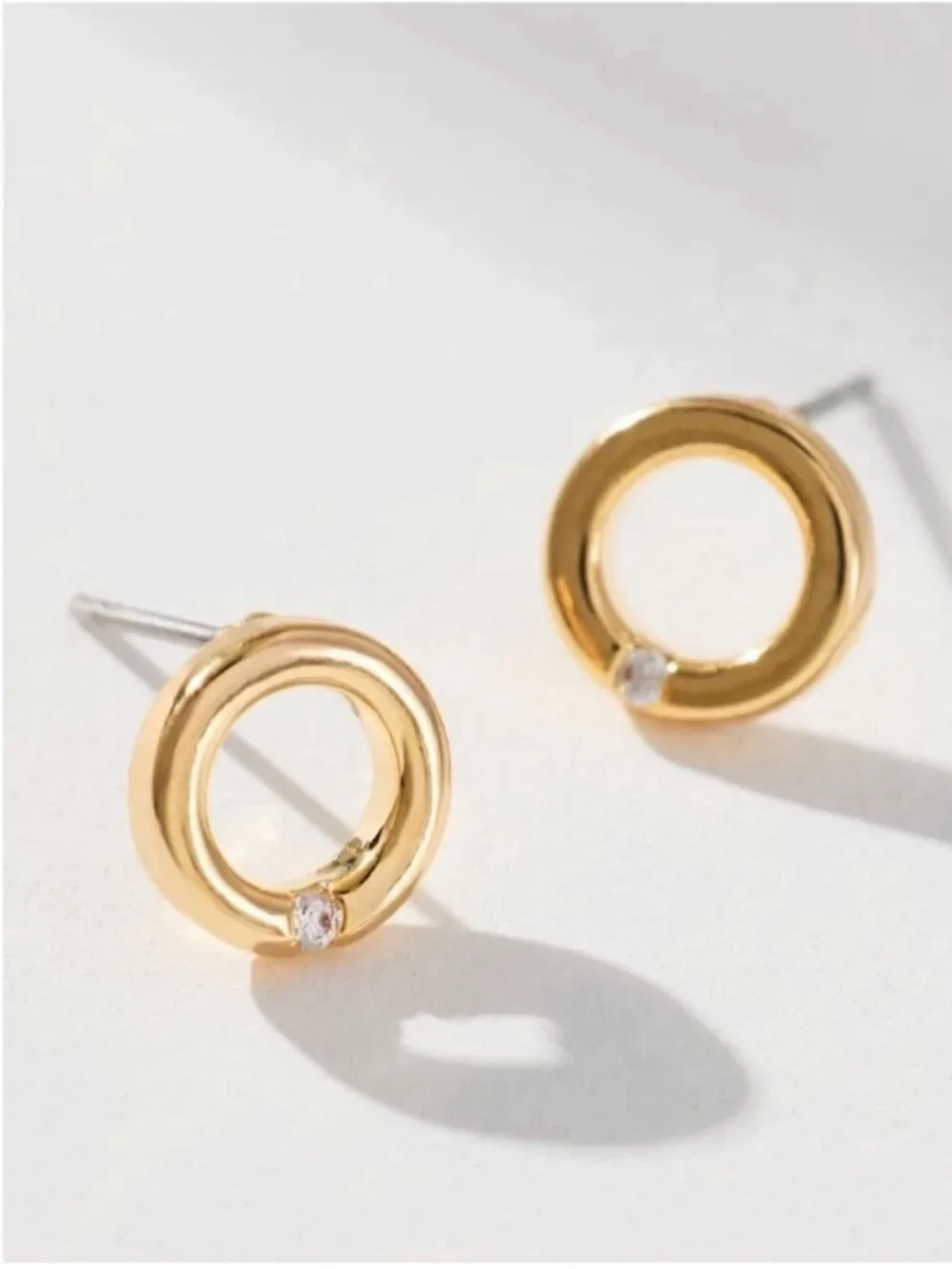 New! Anthropologie 14K Gold Plated Open Circle Post Earrings NWT (4021)